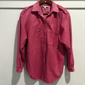Maglia Jacket Womens Large Pink Perforated Leather‎ Button Epaulets Lined READ